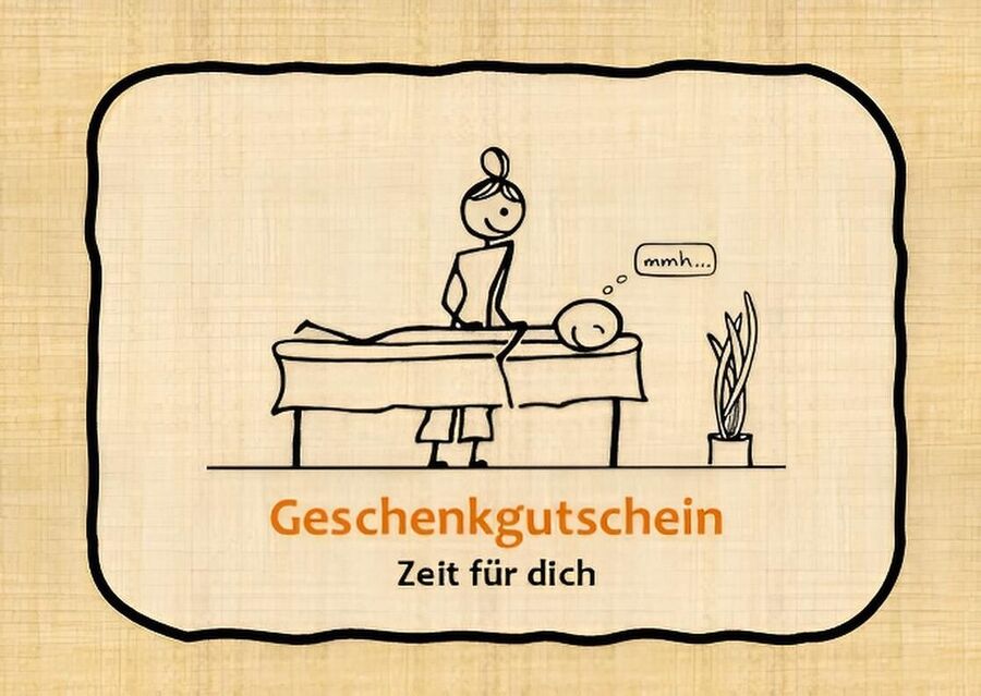 Geschenkgutschein «Zeit für dich», Vorderseite mit Massage-Zeichnung